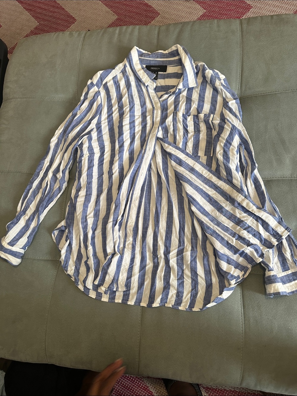 Forever 21 Blue & White Vertical Stripe Button-Down Shirt